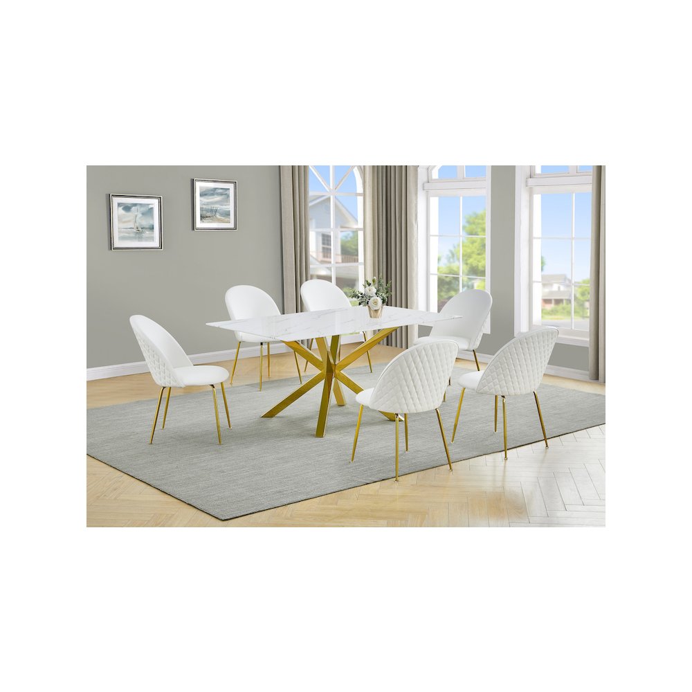 Best Quality Furniture Glass With White Marble Wrap Dining Set And White Chairs. Picture 2