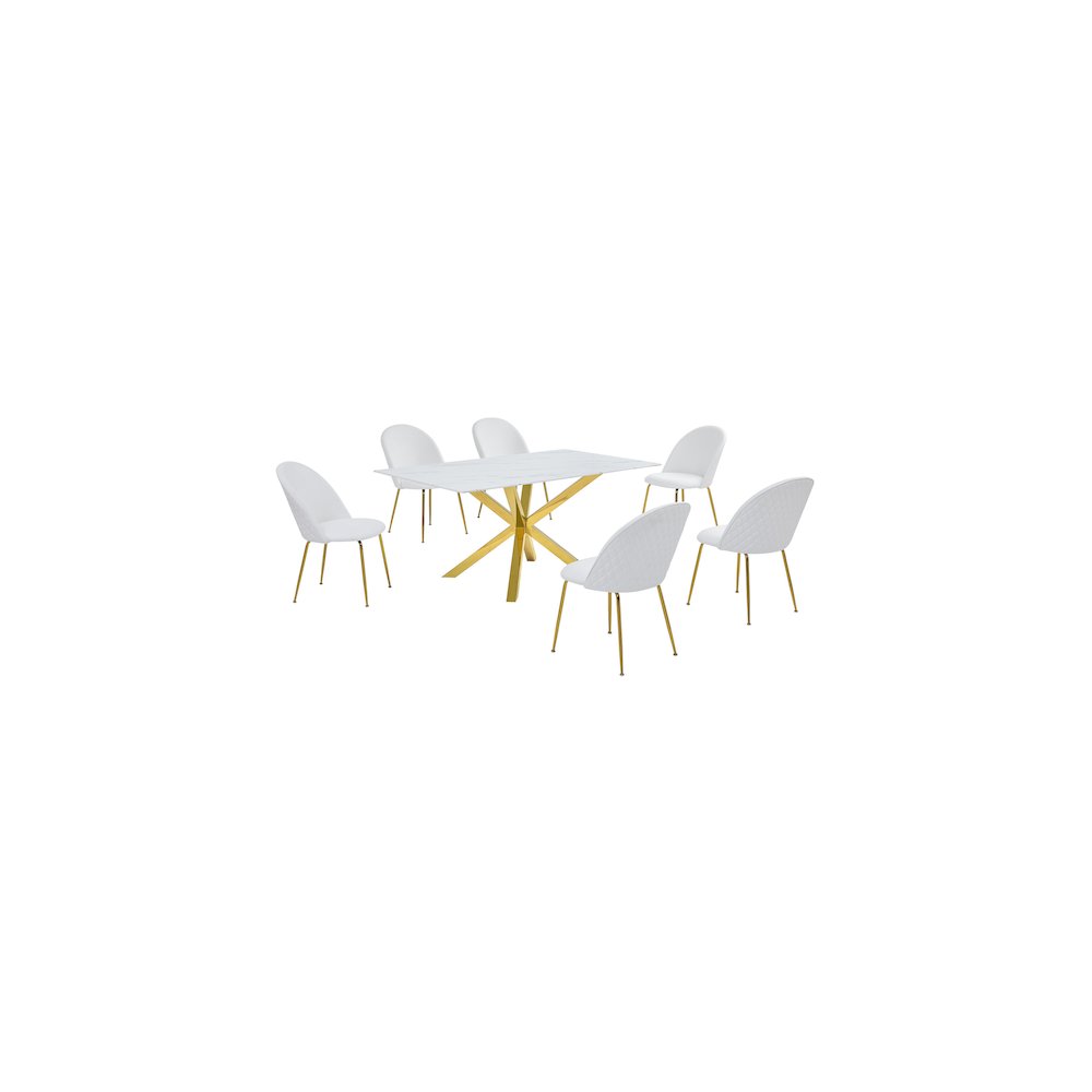 Best Quality Furniture Glass With White Marble Wrap Dining Set And White Chairs. Picture 1
