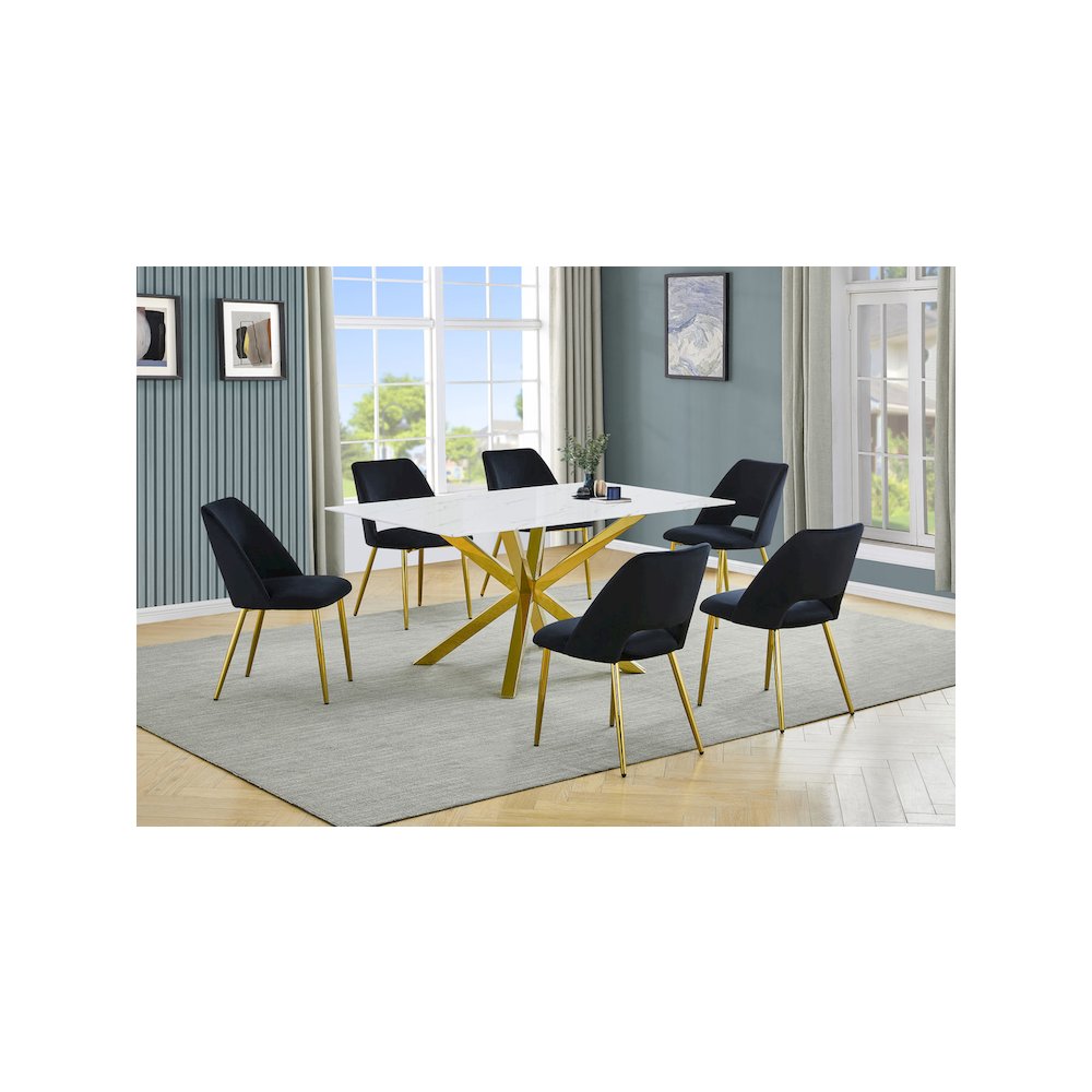 Best Quality Furniture Glass With White Marble Wrap Dining Set And Black Chairs. Picture 2