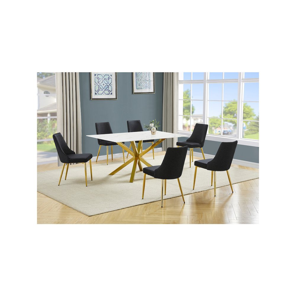 Best Quality Furniture White Marble Wrap Glass Dining Set With Velvet Chairs. Picture 2