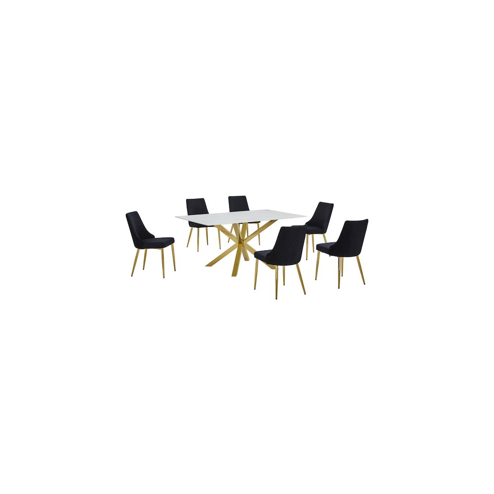 Best Quality Furniture White Marble Wrap Glass Dining Set With Velvet Chairs. Picture 1