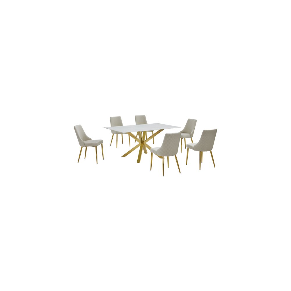 Best Quality Furniture White Marble Wrap Glass Dining Set With Velvet Chairs. Picture 1