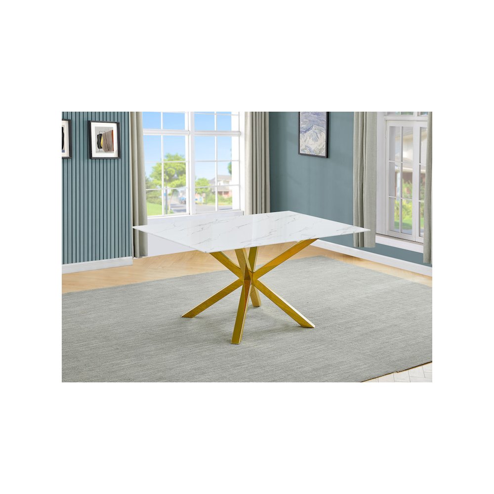 Best Quality Furniture Tempered Glass Dining Table With White Marble Design. Picture 2