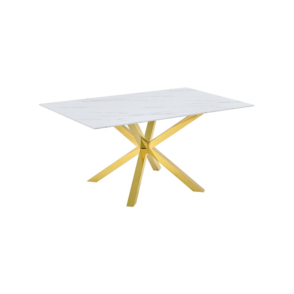 Best Quality Furniture Tempered Glass Dining Table With White Marble Design. Picture 1