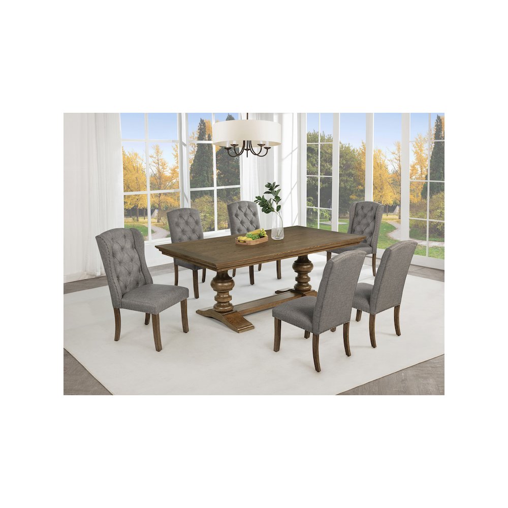 Dinging Set With 6 Dark Grey Side Chairs And One 72" Wood Dining Table. Picture 7