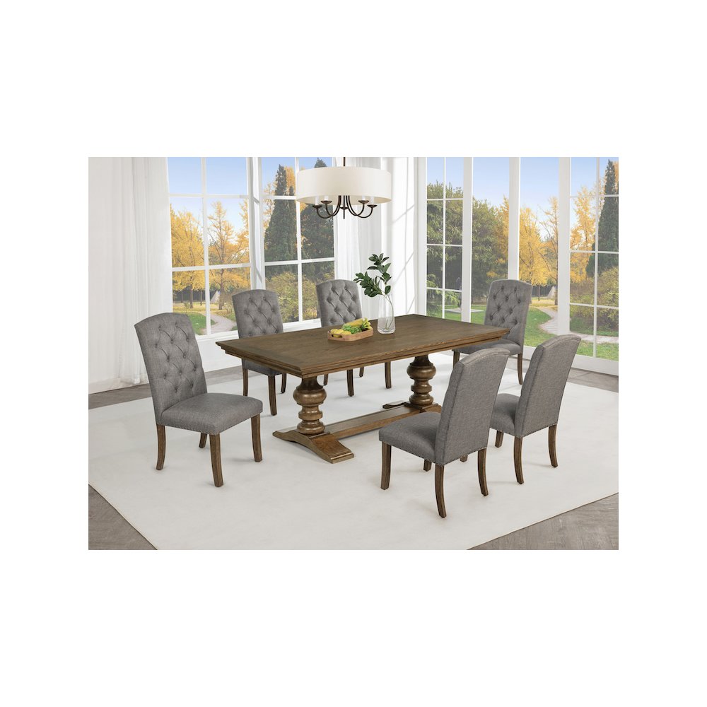 Dinging Set With 6 Dark Grey Side Chairs And One 72" Wood Dining Table. Picture 6