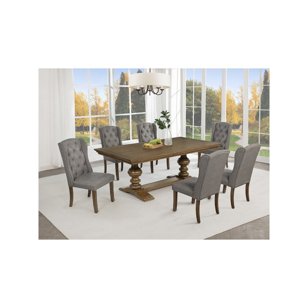 Dinging Set With 6 Dark Grey Side Chairs And One 72" Wood Dining Table. Picture 6