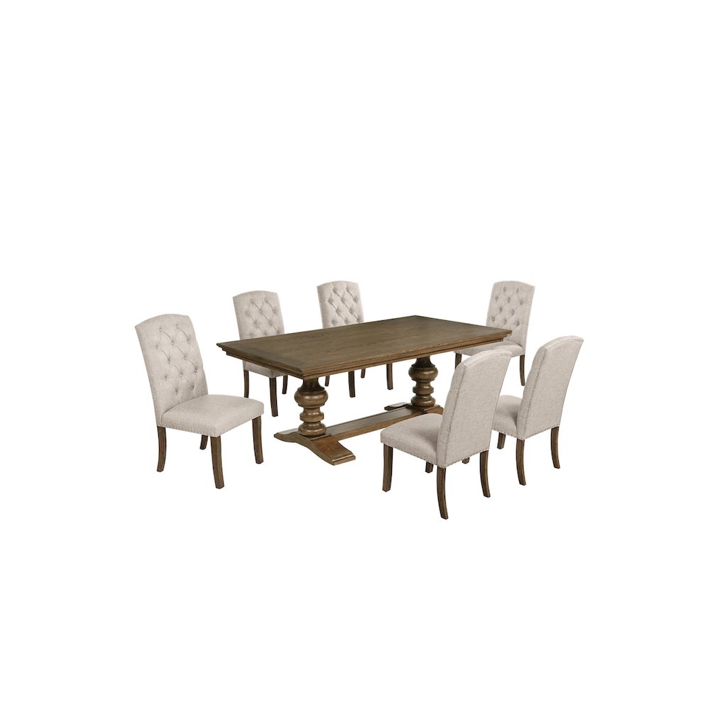 Traditional Dinging Set With 6 Beige Side Chairs And One 72" Wood Dining Table. Picture 1