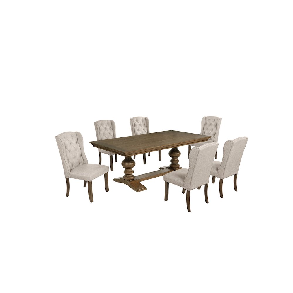 Traditional Dinging Set With 6 Beige Side Chairs And One 72" Wood Dining Table. Picture 1