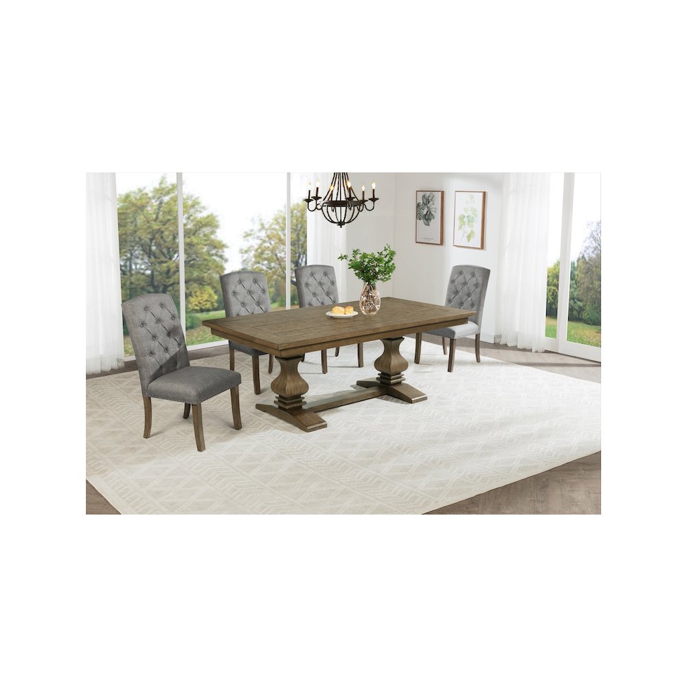 5 Piece Traditional Dining Set With Grey Side Chairs. Picture 7