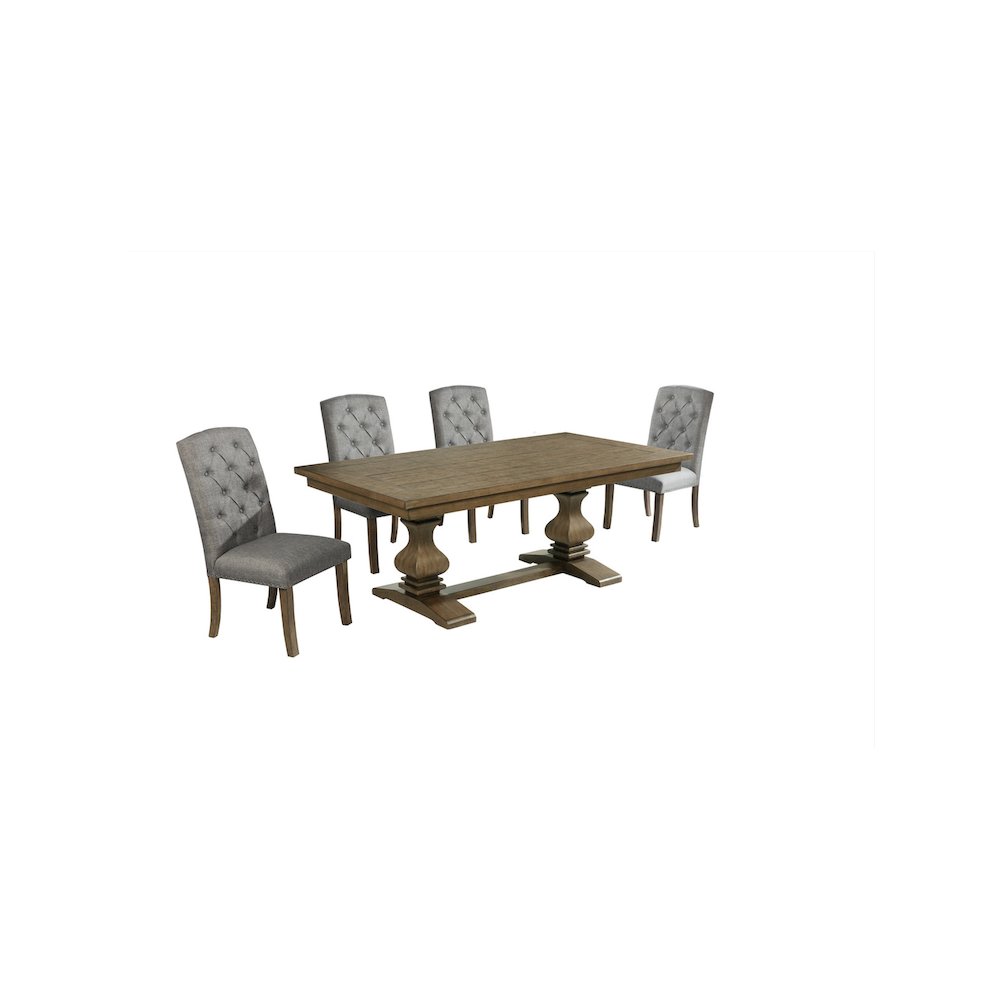 5 Piece Traditional Dining Set With Grey Side Chairs. Picture 1