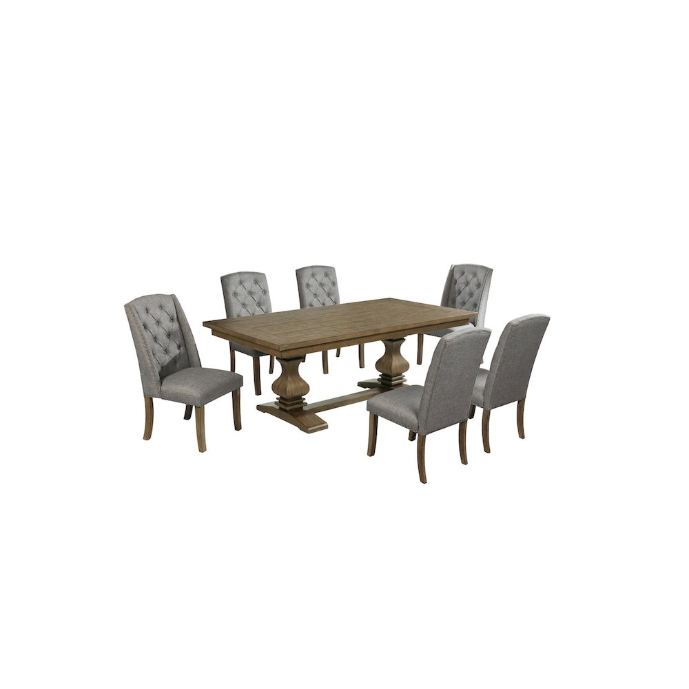 7 Piece Traditional Dining Set With Grey Side Chairs. Picture 1