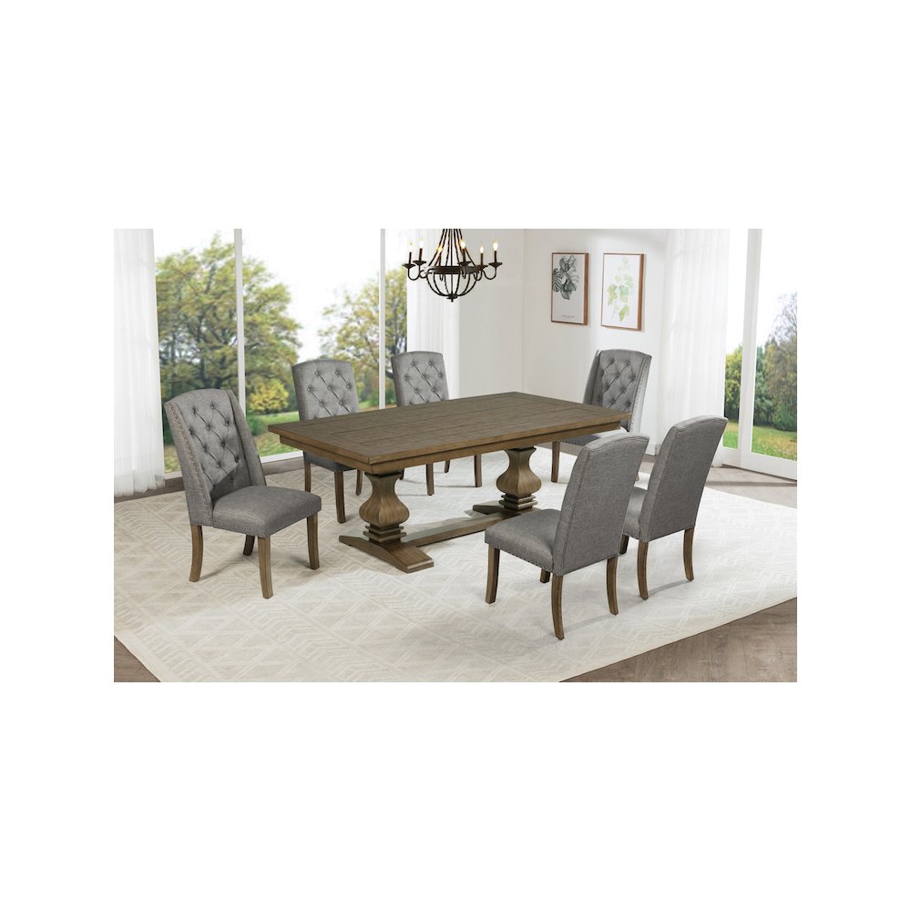7 Piece Traditional Dining Set With Grey Side Chairs. Picture 7