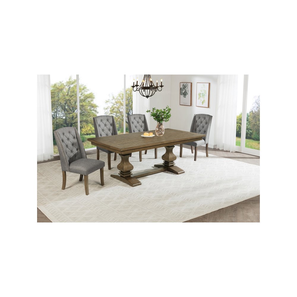 5 Piece Traditional Dining Set With Grey Side Chairs. Picture 6