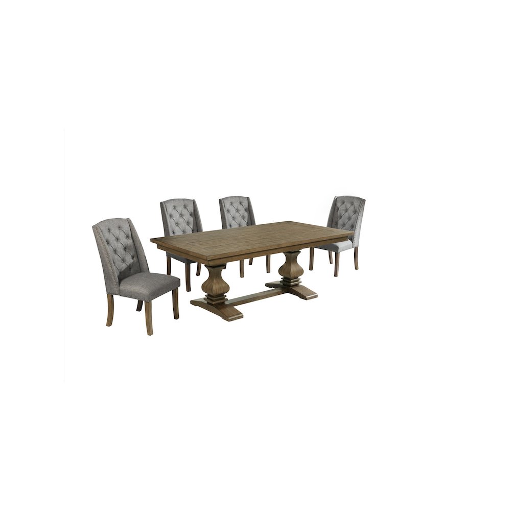 5 Piece Traditional Dining Set With Grey Side Chairs. Picture 1