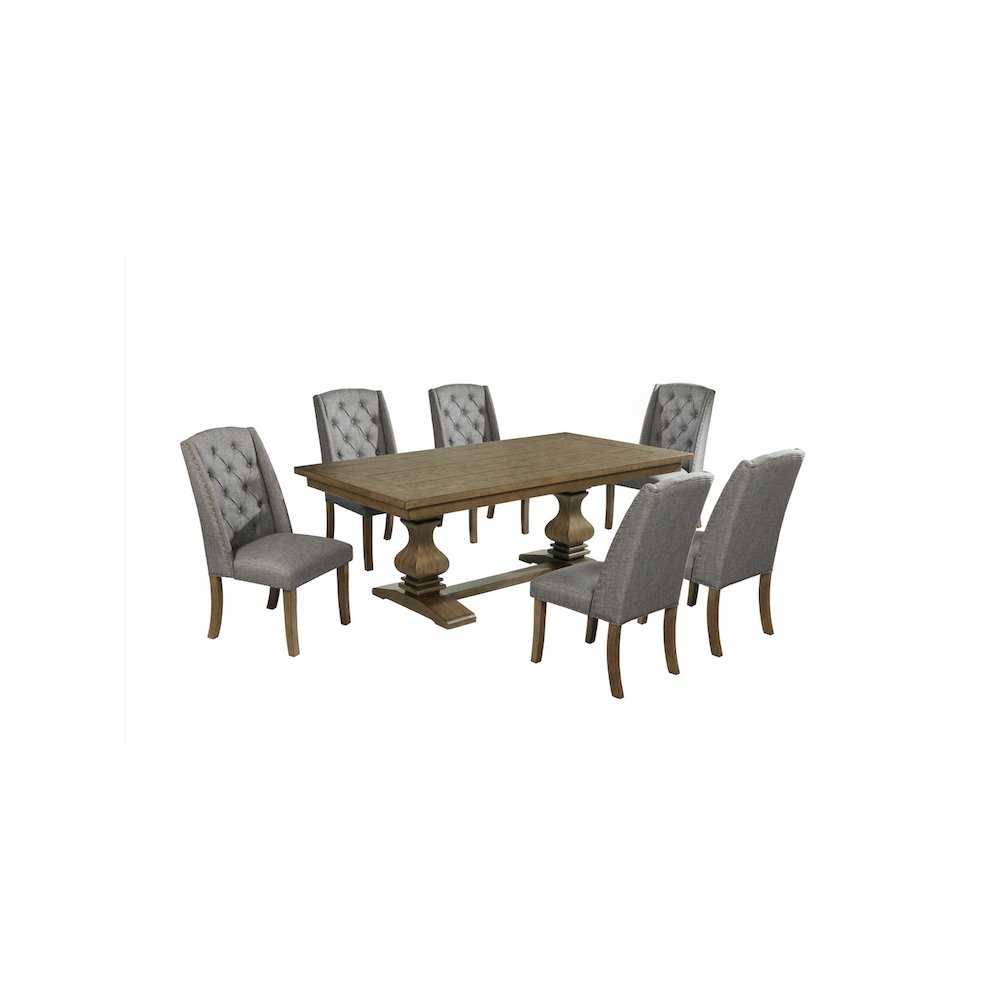 7 Piece Traditional Dining Set With Grey Side Chairs. Picture 1