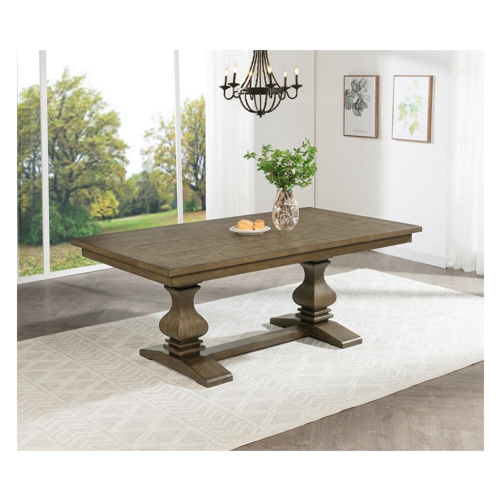 7 Piece Traditional Dining Set With Beige Side Chairs. Picture 4