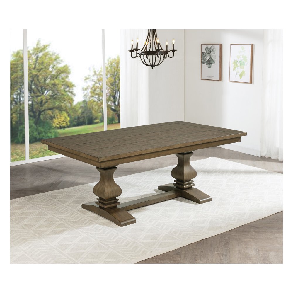 7 Piece Traditional Dining Set With Grey Side Chairs. Picture 4
