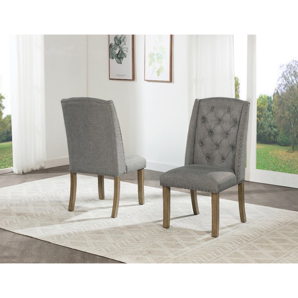 7 Piece Traditional Dining Set With Grey Side Chairs. Picture 2