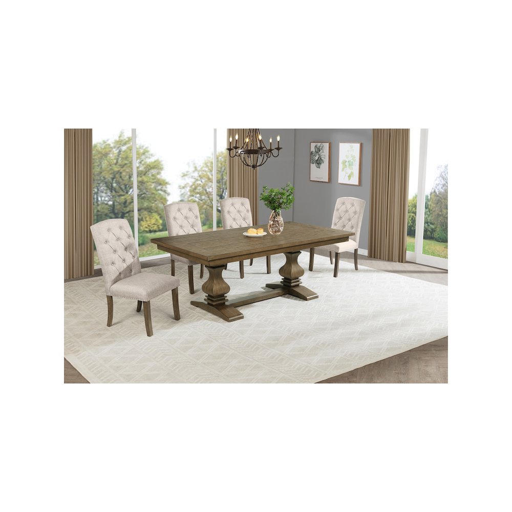5 Piece Traditional Dining Set With Beige Side Chairs. Picture 7