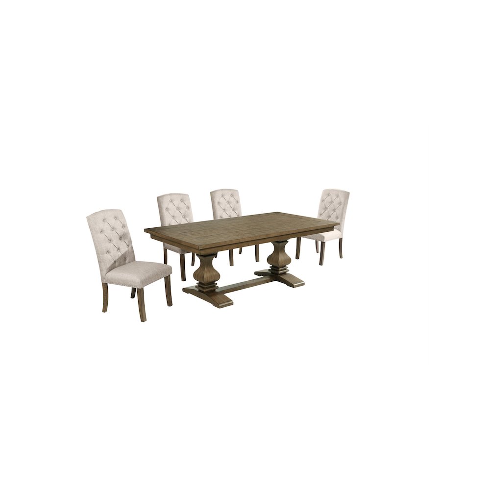 5 Piece Traditional Dining Set With Beige Side Chairs. Picture 1
