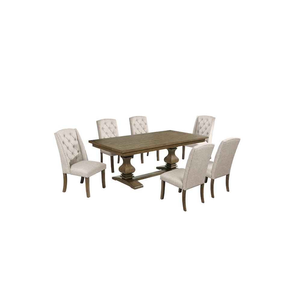 7 Piece Traditional Dining Set With Beige Side Chairs. Picture 1