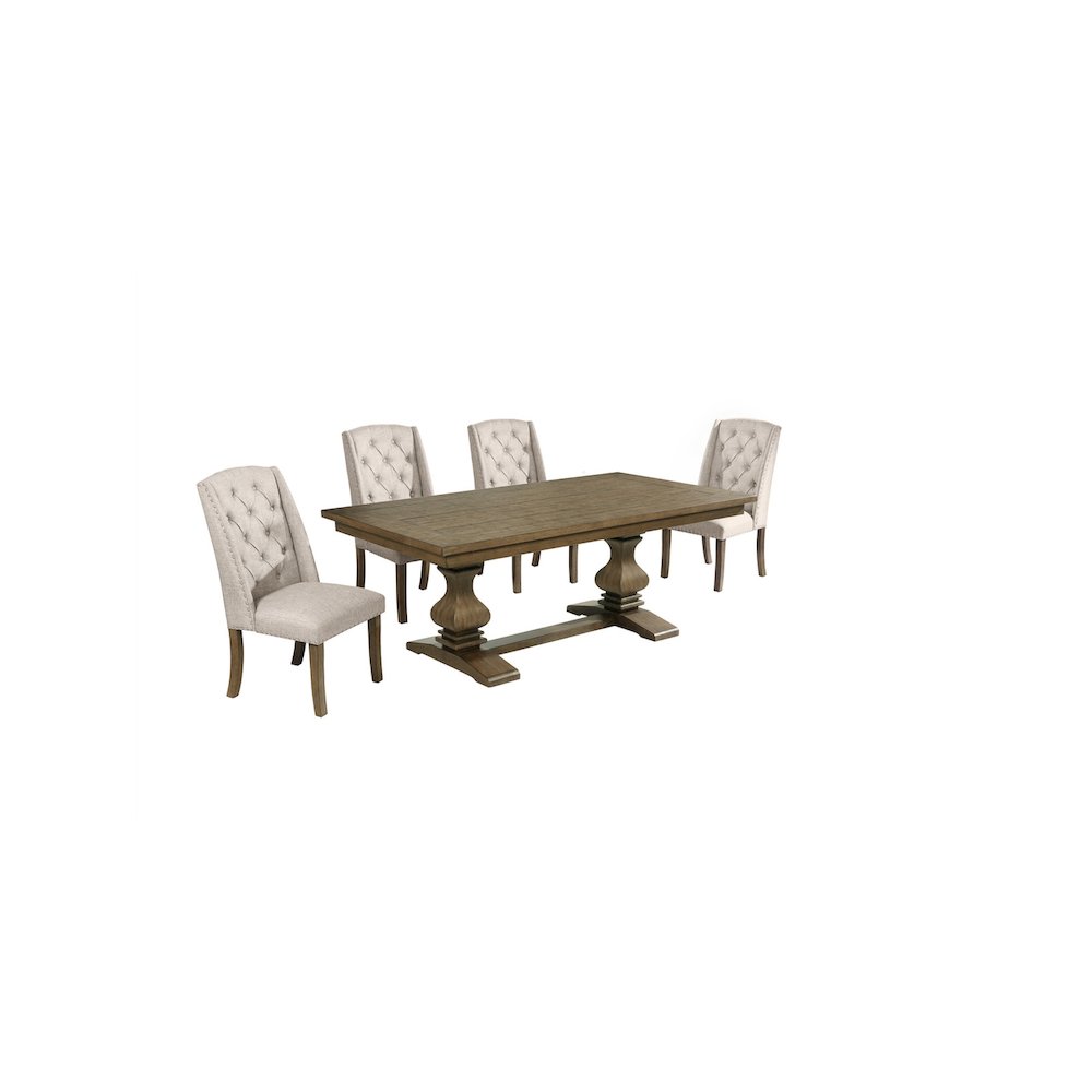 5 Piece Traditional Dining Set With Beige Side Chairs. Picture 1