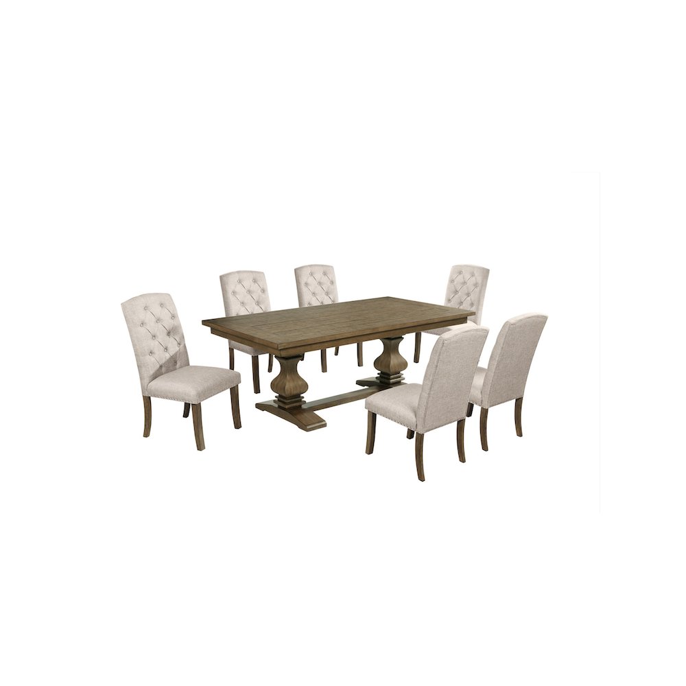 7 Piece Traditional Dining Set With Beige Side Chairs. Picture 1