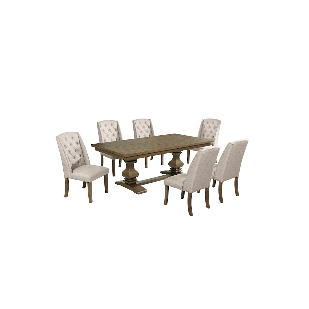 7 Piece Traditional Dining Set With Beige Side Chairs. Picture 1
