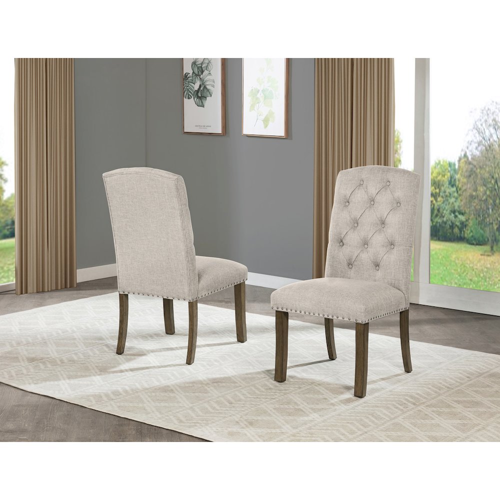 5 Piece Traditional Dining Set With Beige Side Chairs. Picture 4