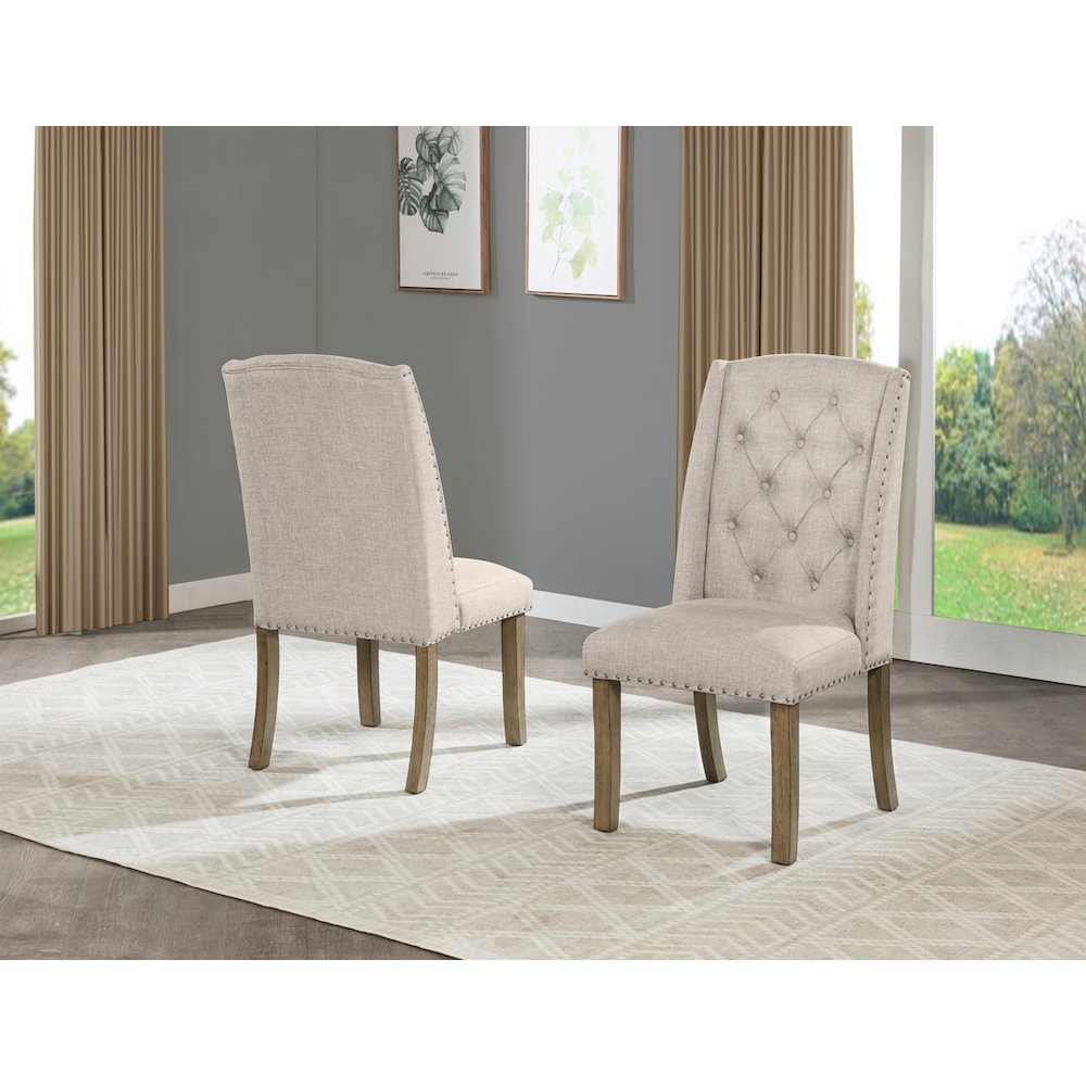 7 Piece Traditional Dining Set With Beige Side Chairs. Picture 2