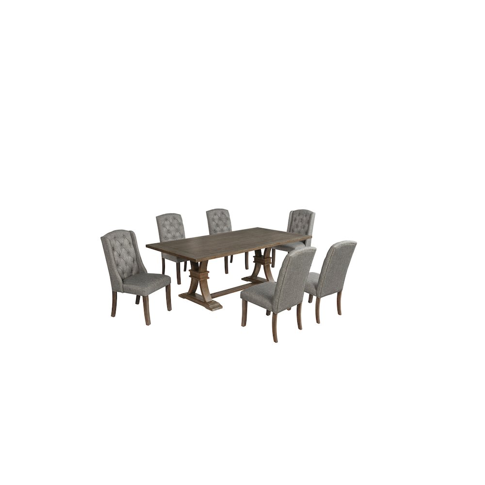 7 Piece Traditional Dining Set With Dark Grey Side Chairs. Picture 1