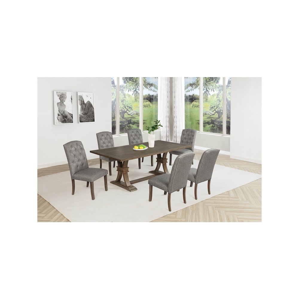 7 Piece Traditional Dining Set With Dark Grey Side Chairs. Picture 7