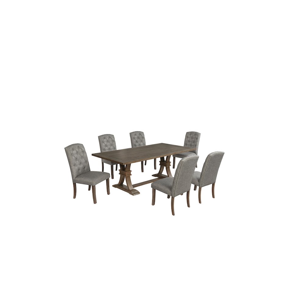 7 Piece Traditional Dining Set With Dark Grey Side Chairs. Picture 1