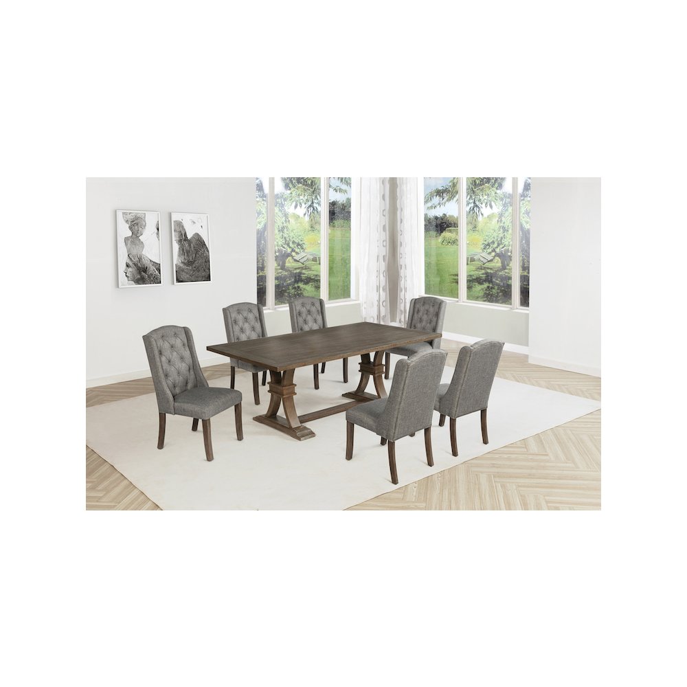 7 Piece Traditional Dining Set With Dark Grey Side Chairs. Picture 6