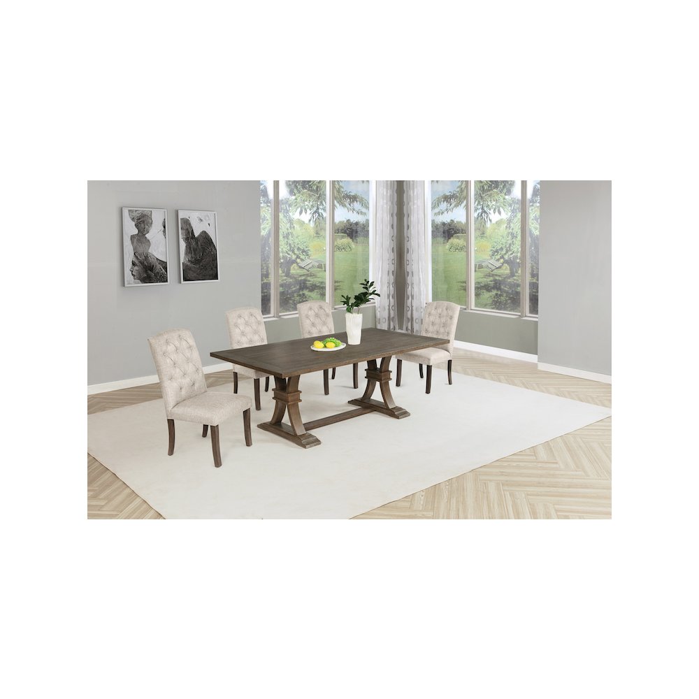 5 Piece Traditional Dining With Beige Dining Chairs. Picture 7