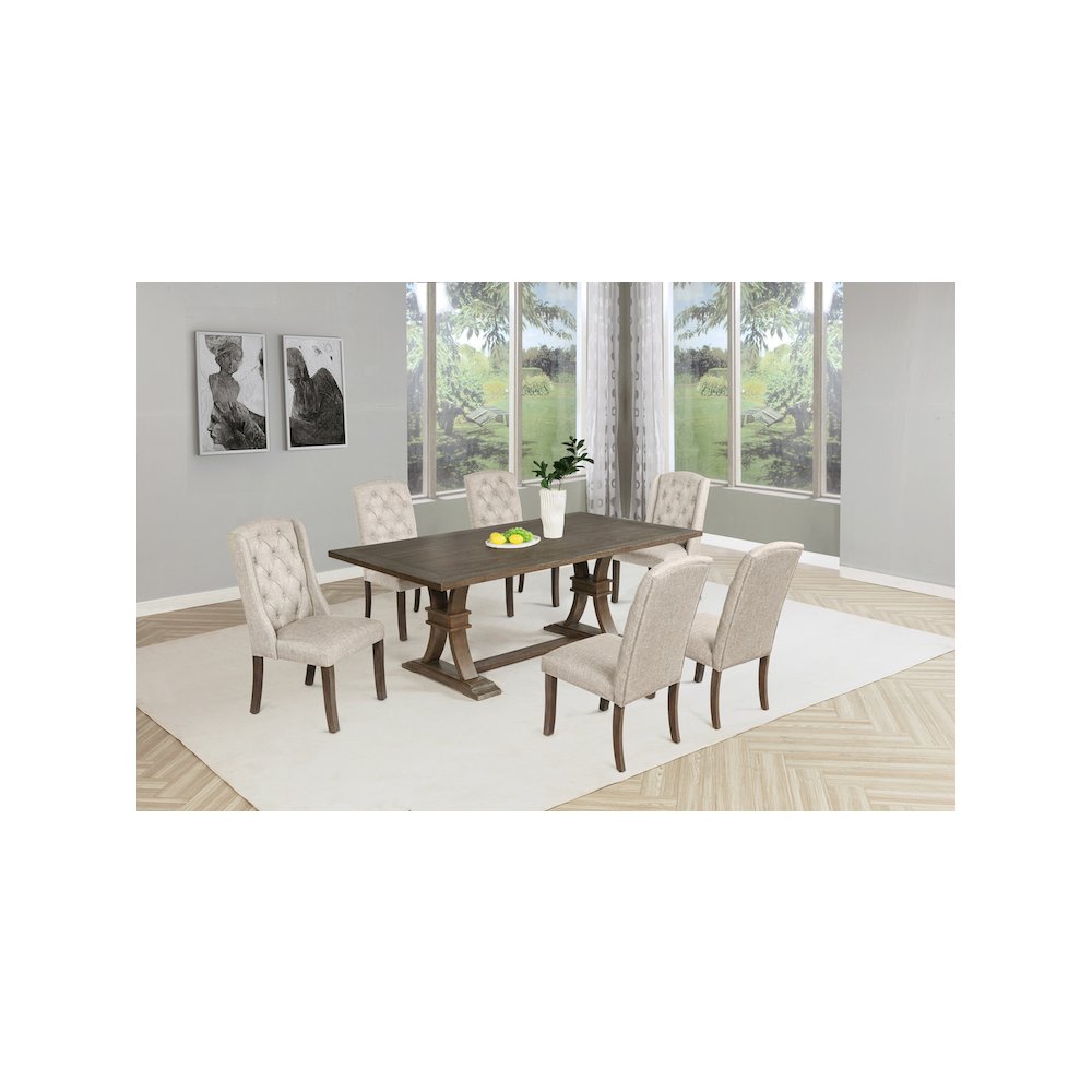7 Piece Traditional Dining Set With Beige Side Chairs. Picture 7