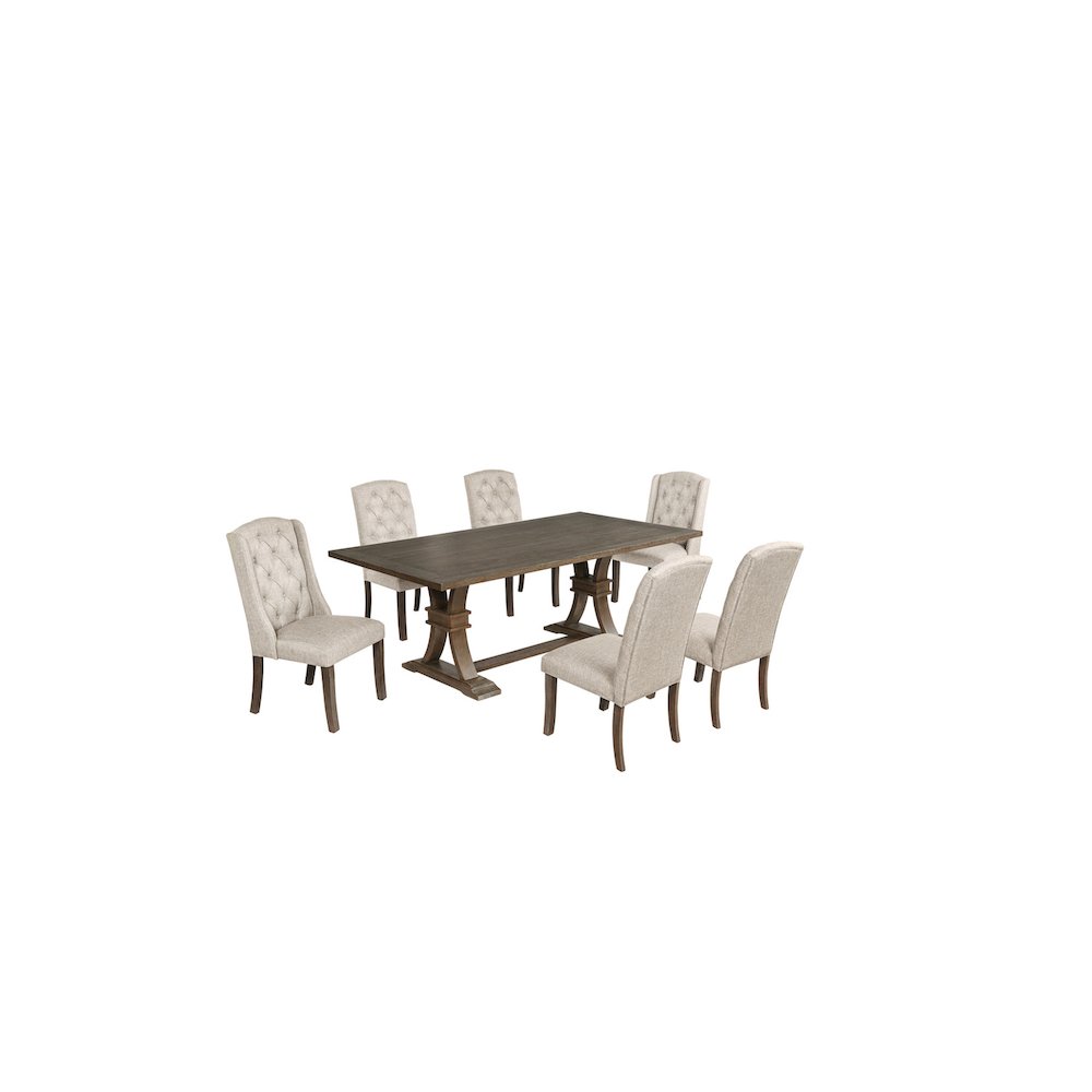 7 Piece Traditional Dining Set With Beige Side Chairs. Picture 1