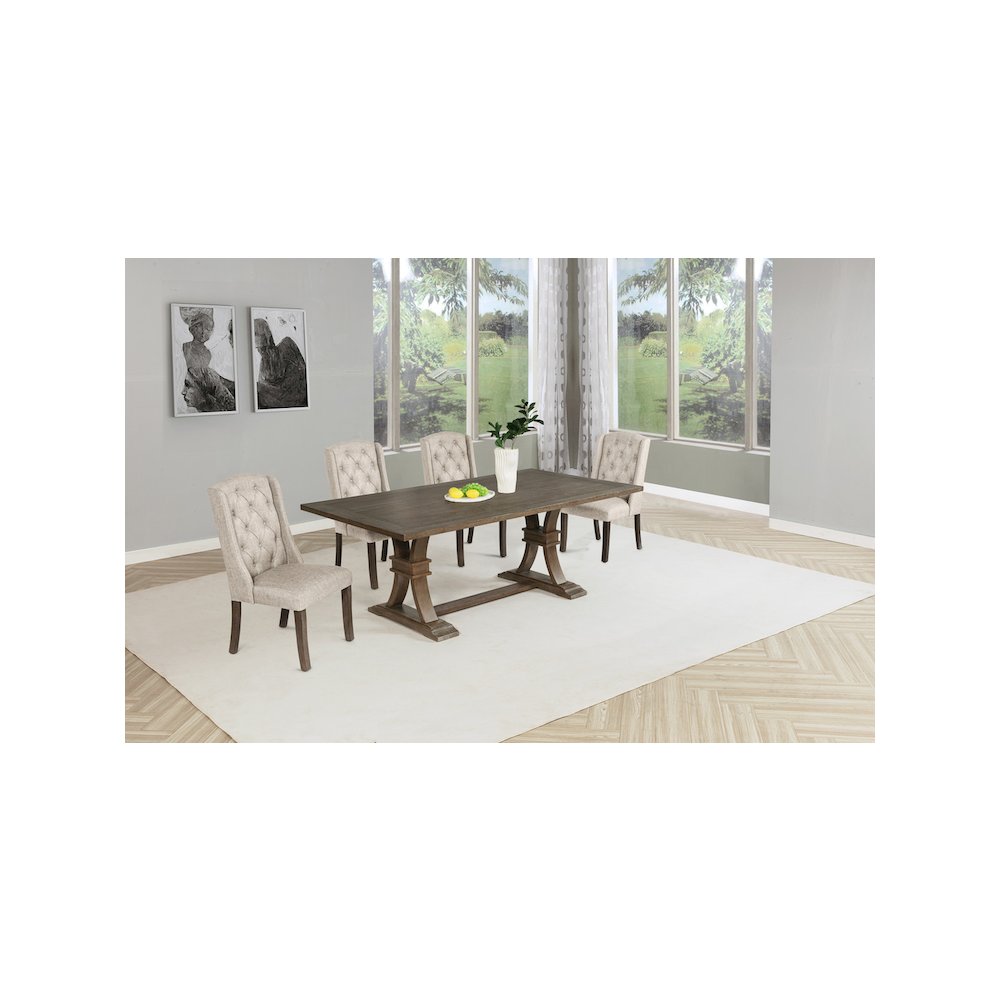 5 Piece Traditional Dining With Beige Dining Chairs. Picture 6