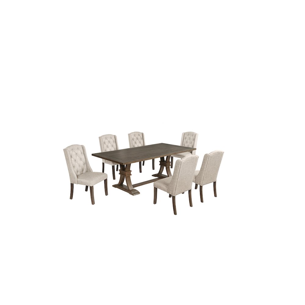 7 Piece Traditional Dining Set With Beige Side Chairs. Picture 1