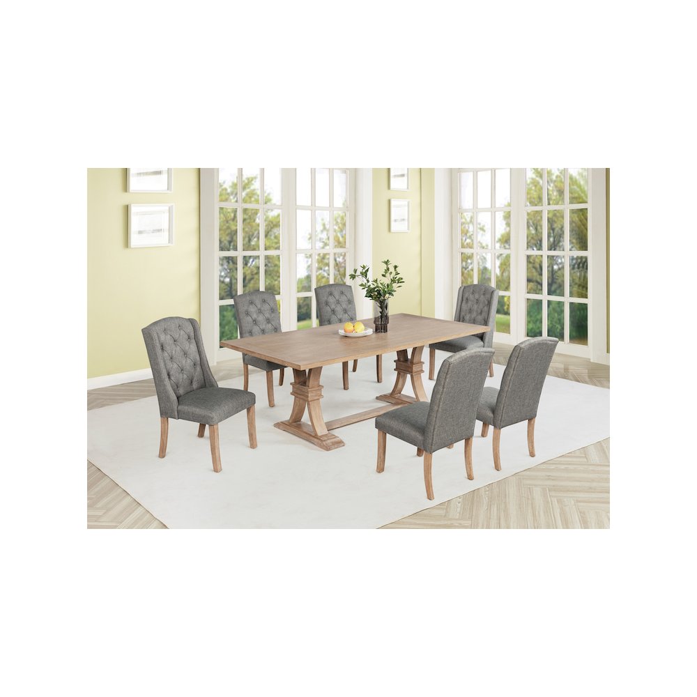 7 Piece Traditional Dining Table With Dark Grey Side Chairs. Picture 7