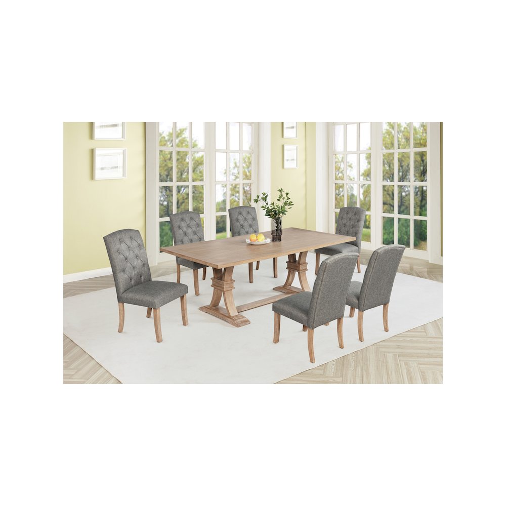 7 Piece Traditional Dining Table With Dark Grey Side Chairs. Picture 7