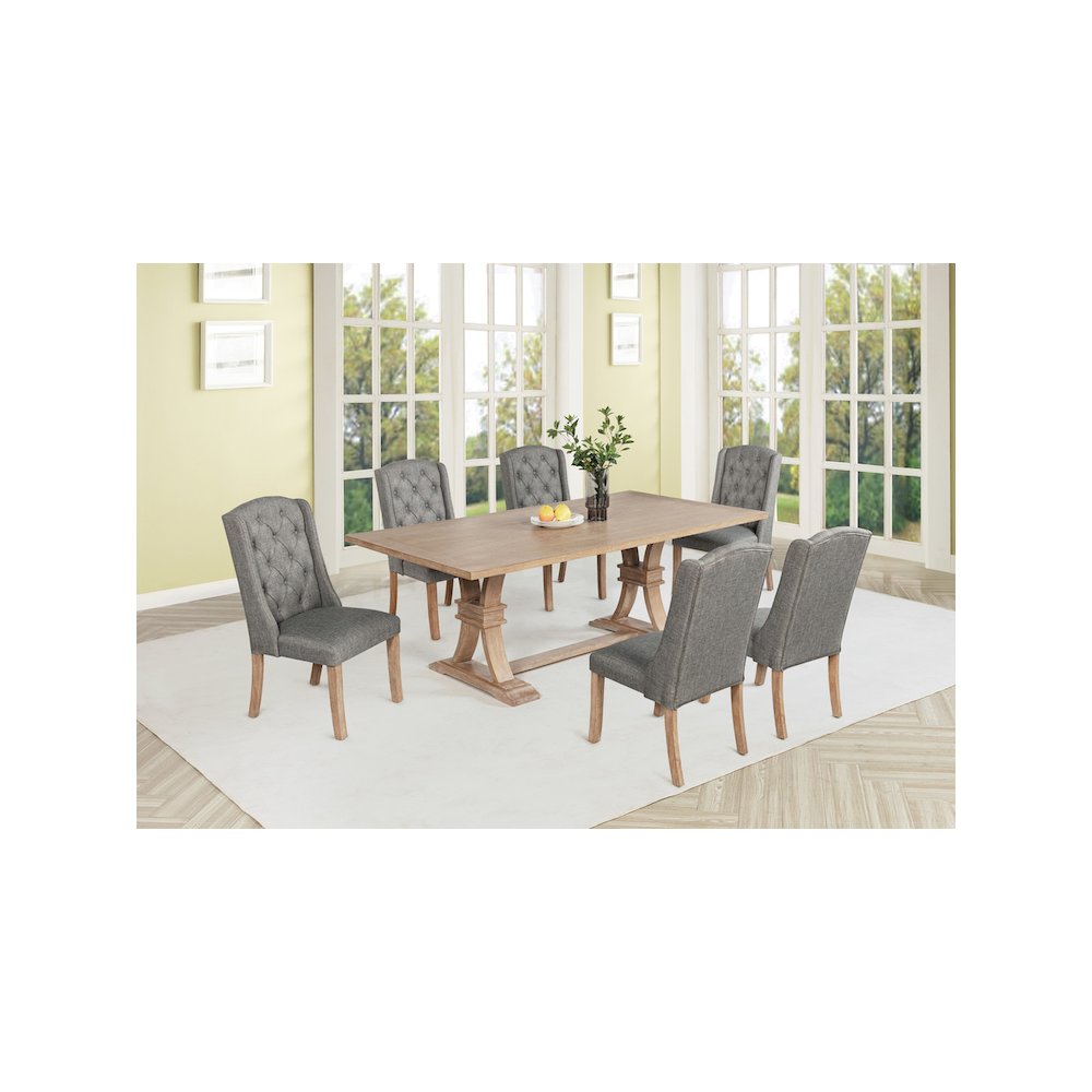 7 Piece Traditional Dining Table With Dark Grey Side Chairs. Picture 6