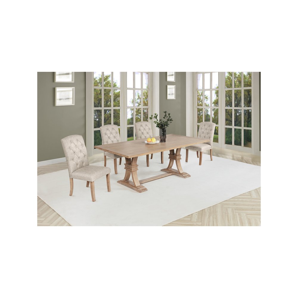 5 Piece Traditional Dining Table With Beige Side Chairs. Picture 7