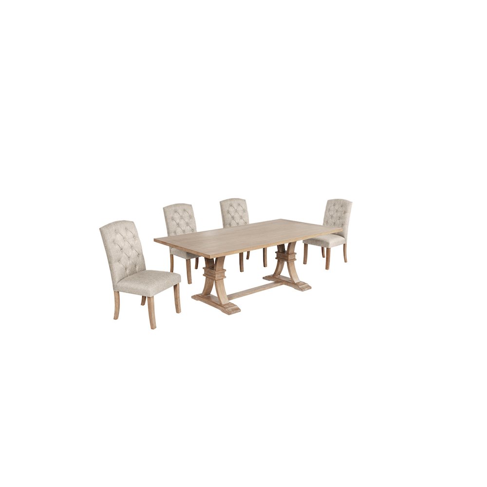 5 Piece Traditional Dining Table With Beige Side Chairs. Picture 1