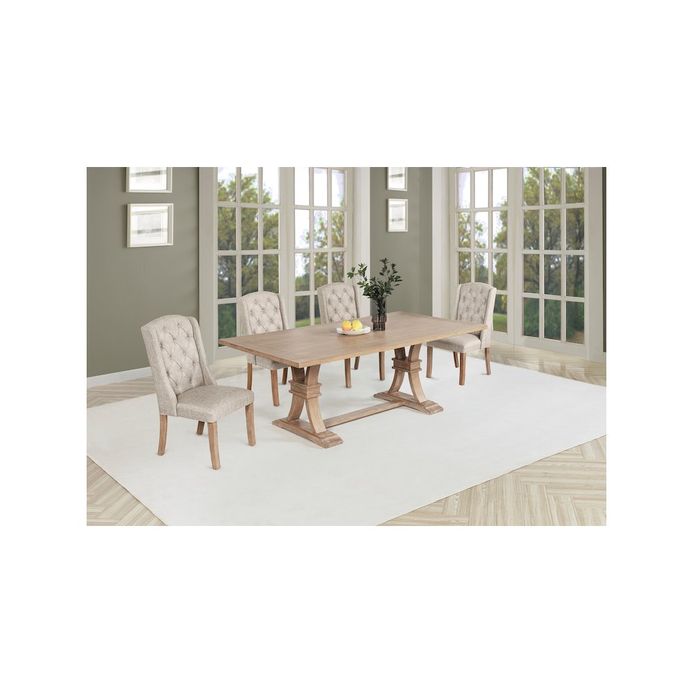 5 Piece Traditional Dining Table With Beige Side Chairs. Picture 6