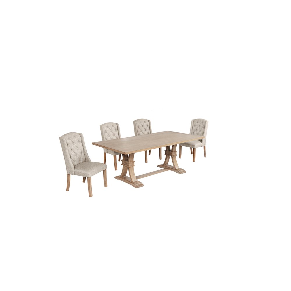 5 Piece Traditional Dining Table With Beige Side Chairs. Picture 1