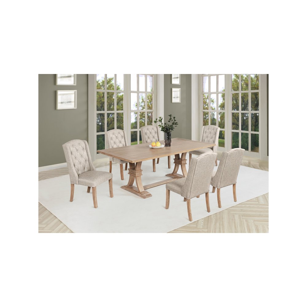 7 Piece Traditional Dining Table With Beige Side Chairs. Picture 6