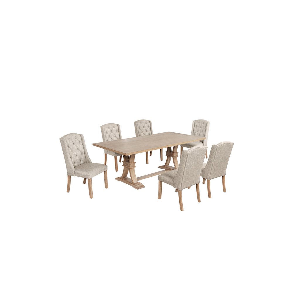 7 Piece Traditional Dining Table With Beige Side Chairs. Picture 1