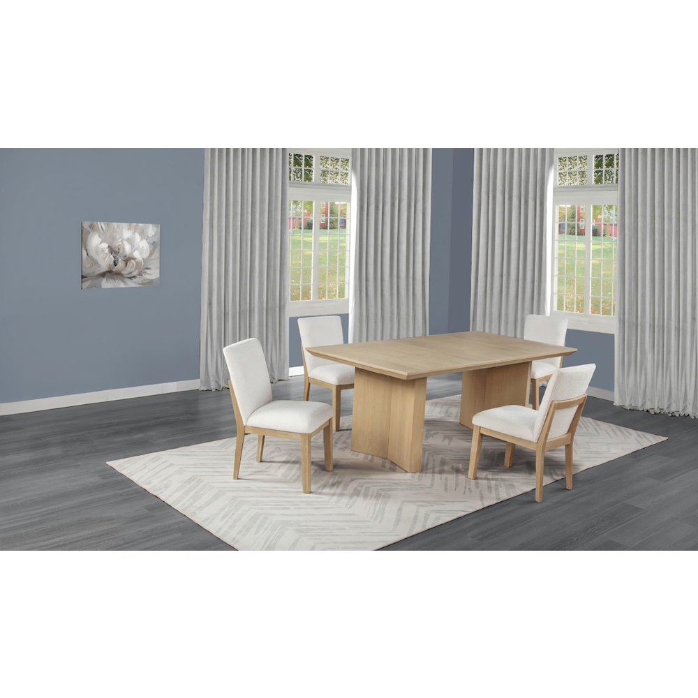 5pc Lighjt Oak Natural Finish Cream Linen Fabric Chairs Dining Set. Picture 2